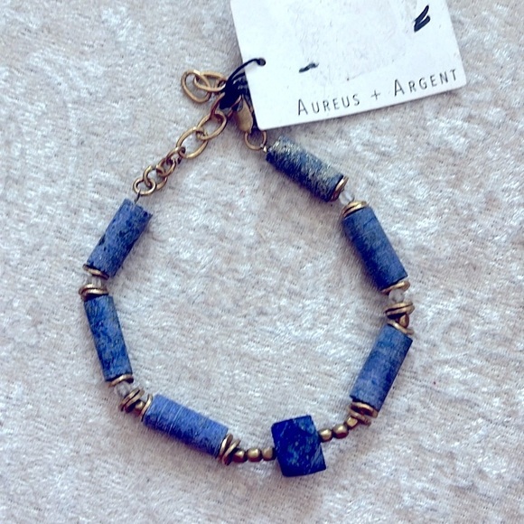 Brand New Aureus + Argent Necklace & Bracelet Set Alexandria Narrow Pendant Blue - Picture 8 of 14